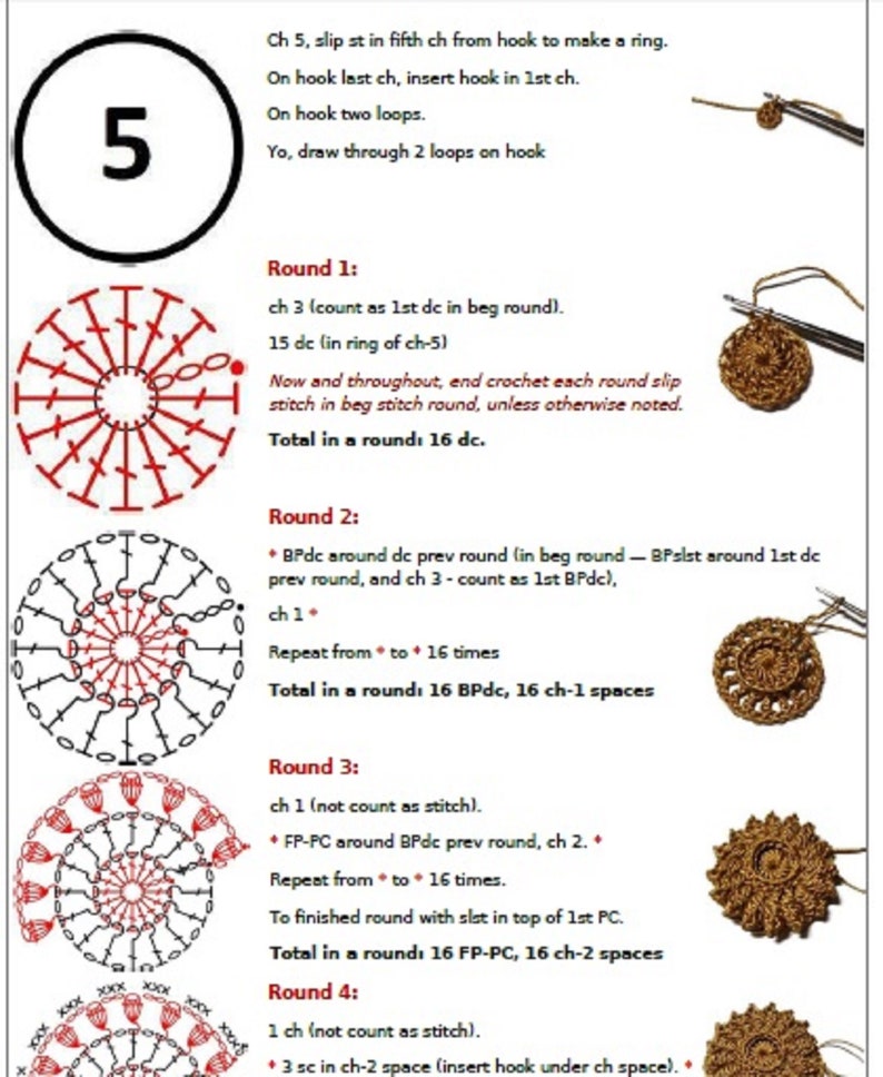 Pattern with photo tutorial for crochet doily Lily round. PDF crochet doily pattern. Step by step crochet tutorial. PDF digital download image 9