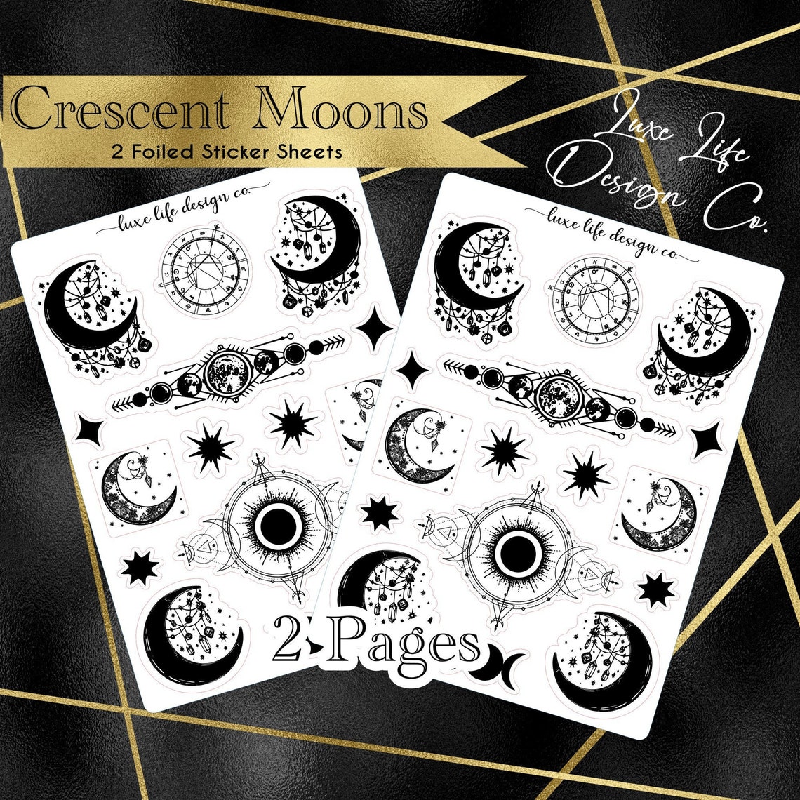 Crescent Moon Stickers Moon Phase Stickers Foiled Stickers Etsy