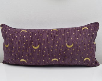 lovely purple color moon and star design pillow cover 12 x 36 inch boho lumbar pillow cover  soft chenille fabric pillow cover body pillow