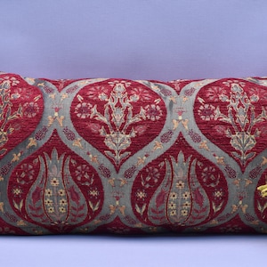 soft chenille fabric red color lumbar pillow cover ottoman tulip design boho pillow designer pillow 12 x 24 inch decorative pillows YLK-B8