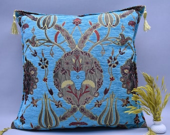 unique color decorative pillow cover boho decor pillow cover turkish chenille pillow cover 17 x 17 inch tulip design boho throw pillow KL-A1