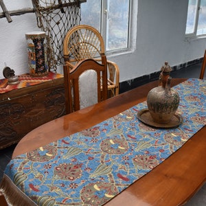 blue color turkish chenille fabric decorative table runner 17 inch x 80 inch bohemian decor table runner home decor table runner boho runner