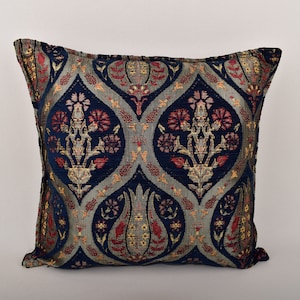tulip design navy color decorative pillow cover turkish designer throw pillow soft chenille pillow 17 x 17 inch bohemian decor pillow cover