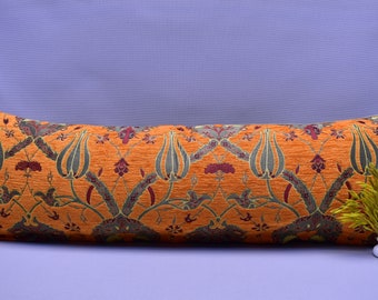 orange color tulip pattern lumbar pillow cover floral design 12 x 36 inch pillow cover soft chenille fabric pillow cover boho decor pillow