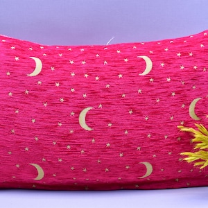 12 x 20 inch lumbale pilreenhoes maan en sterontwerp roze kleur kussensloop zachte chenille kussenhoes boho kussen designer kussenhoes