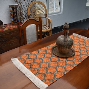 centerpiece table runner orange color decorative table runner 17 inch x 42 inch peacock tail design soft runner home decor mini boho runner