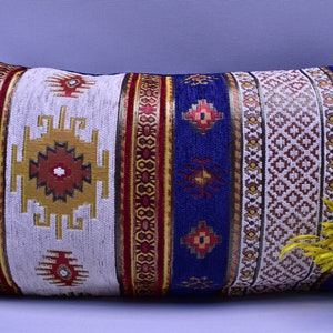 ethnic kilim pattern decorative lumbar pillow cover 12 x 20 inch chenille pillow cover bedding pillow navy blue color turkish pillow covers