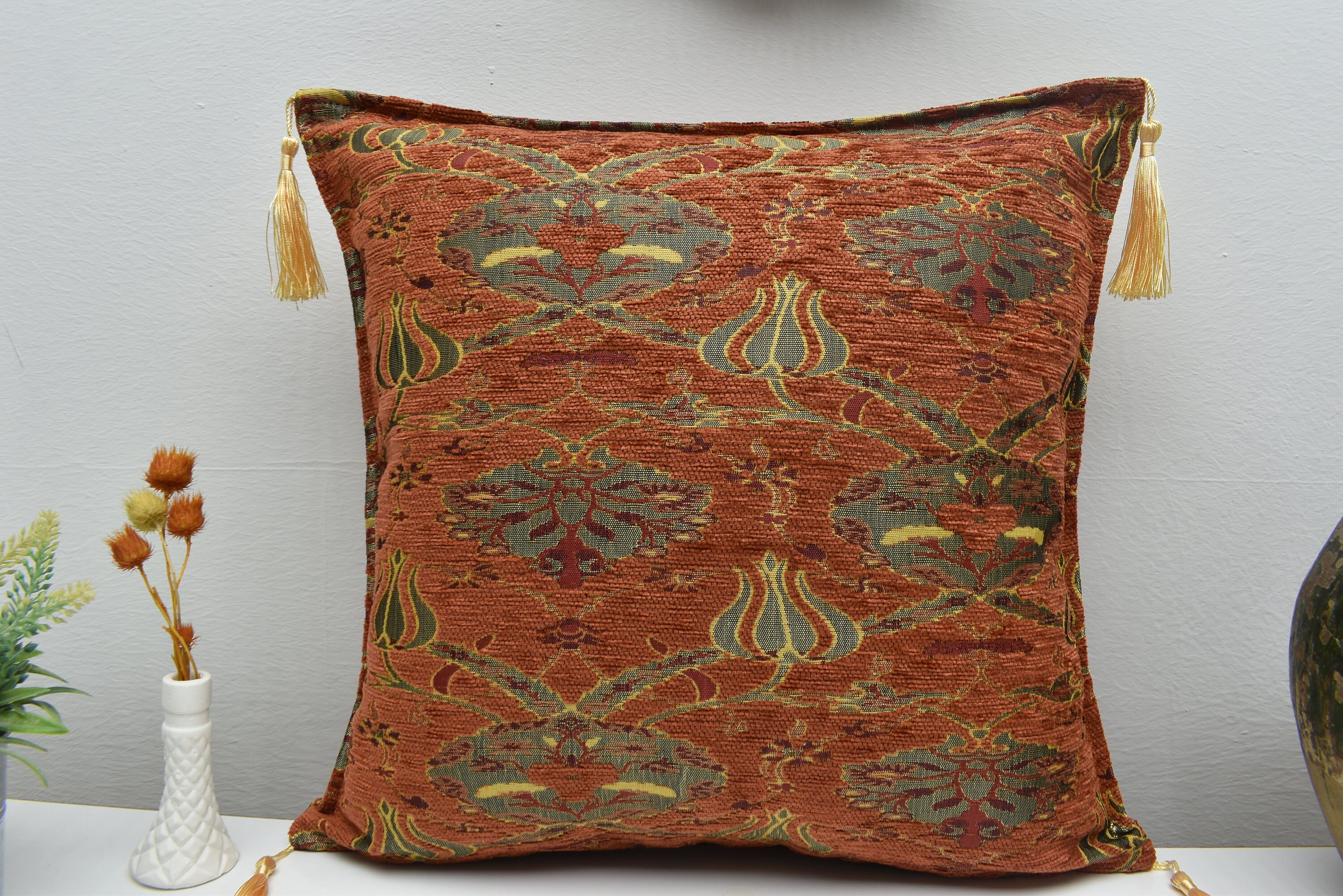 Burnt orange color decorative pillow boho decor pillow turkish Etsy