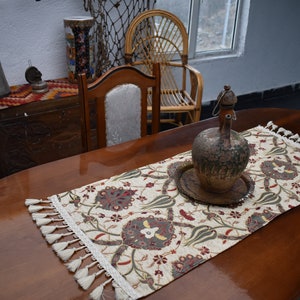 turkish tulip pattern mini table runner beige color table runner 17 inch x 42 inch boho decor table runner home decor rustic table runner