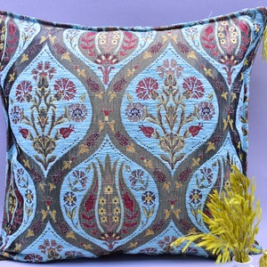 tulip design pale blue color decorative pillow cover turkish designer throw soft chenille pillow 17 x 17 inch bohemian decor pillow cover