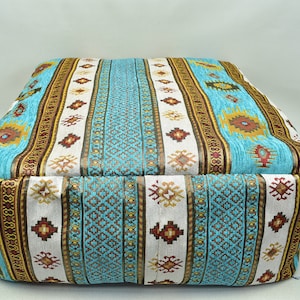 aqua blue color decorative floor pouf, 24 inch x 24 x 10 inch ottoman pouf, chenille fabric boho pillow, home decor pillow, picnic pillow