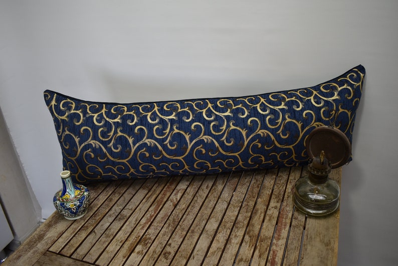 lumbar pillow cover floral design 12 x 36 inch decorative bedding pillow soft chenille fabric pillow cover navy blue pillow bohemian pillow