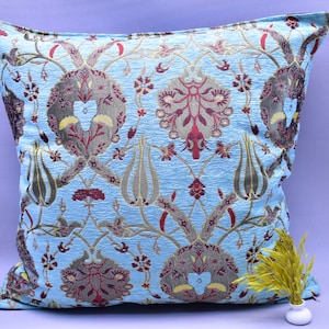 turkish  tulip design 24 inch x 24 inch decorative throw pillow cover boho pillow cover home decor turkish pillow covers pale blue pillows