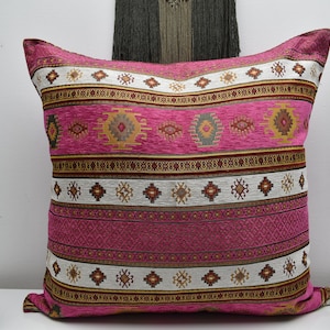 32 x 32 inch hot pink color decorative floor pillow boho decor pillow rustic kilim design pillow cover home decor pillow soft turkish pillow