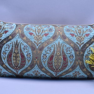 turkish tulip design pillow cover pale blue color lumbar pillow cover designer pillow 12 x 24 inch decorative pillow cover YLPB-B10