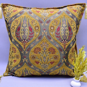 mustard yellow color boho pillow cover  home decor turkish pillow 17 x 17 inch decorative pillow cover floral pillow bohemian throw pillow