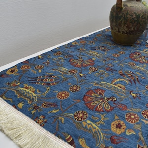 antique carnation design blue color table runner home decor table runner soft chenille fabric 17 inch x 55 inch bohemian decor table runner