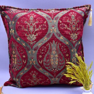 tulip design red color decorative pillow cover turkish designer throw pillow soft chenille pillow 17 x 17 inch bohemian decor pillow cover
