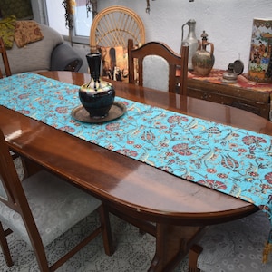 table decor blue color chenille runner 16 inch x 82 inch bohemian table runner end of bed decor runner turkish designer runner floral runner