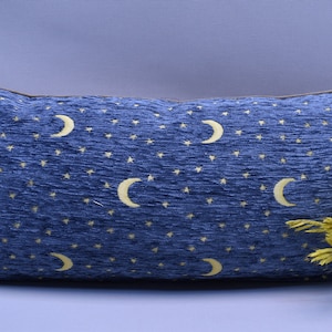 ethnic home decor lumbar pillow cover soft chenille fabric throw pillow 12 x 24 inch moon and star design pillow cover blue pillows AYGM-F3