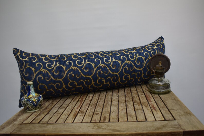 lumbar pillow cover floral design 12 x 36 inch decorative bedding pillow soft chenille fabric pillow cover navy blue pillow bohemian pillow
