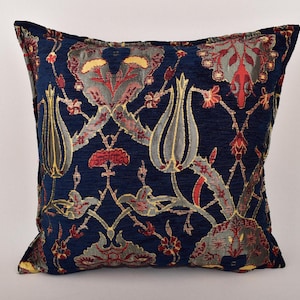 navy blue color ottoman tulip design chenille pillow cover 17 x 17 inch turkish pillow cover boho decor pillow cover throw pillow covers