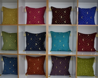 beautiful moon and star design throw pillow cover soft chenille pillow turkish boho pillow 17 x 17 inch decorative bedding pillow covers
