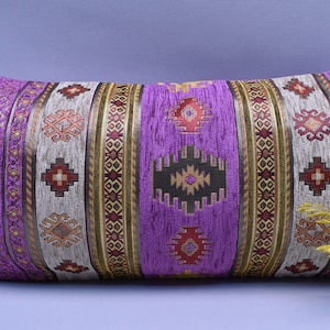 nomadic kilim design soft chenille fabric pillow cover lumbar pillow cover 12 x 24 inch boho decor pillow covers magenta color pillow KKM-G1