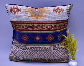 bohemian kilim design pillow cover boho decor pillow cover home decor pillow cover 12 x 12 inch oriental pillow cover navy blue pillow cover