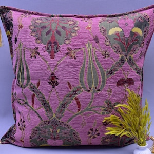 rose pink color decorative pillow cover boho decor soft pillow cover turkish chenille pillow cover 17 x 17 inch tulip design pillow KLA1