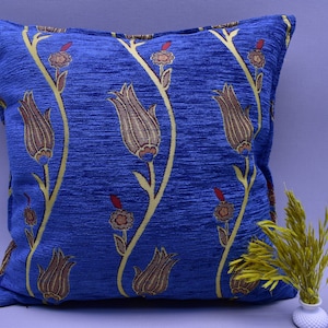 sky blue color decorative pillow cover boho decor pillow cover turkish chenille pillow cover 17 x 17 inch  tulip design throw pillow NLC1