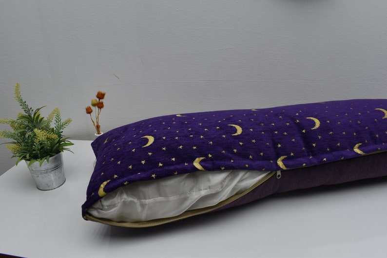 lovely purple color moon and star design pillow cover 12 x 36 inch boho lumbar pillow cover soft chenille fabric pillow cover body pillow