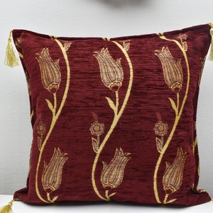 tulip river design maroon color decorative pillow cover boho decor pillow cover turkish chenille pillow cover 17 x 17 inch throw pillow NLC1