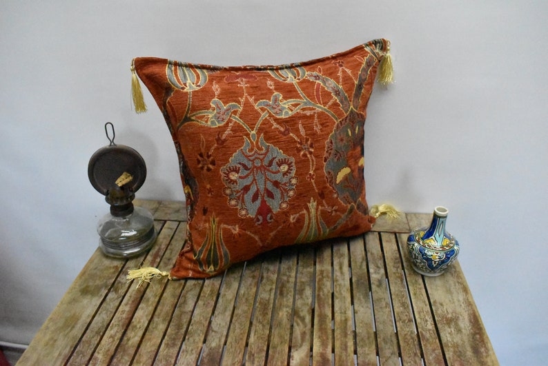 Burnt orange color decorative pillow boho decor pillow turkish Etsy