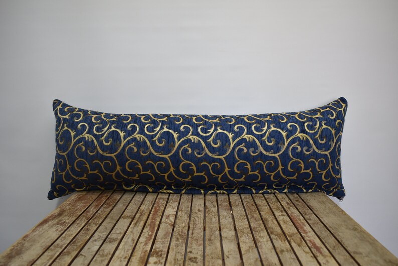 lumbar pillow cover floral design 12 x 36 inch decorative bedding pillow soft chenille fabric pillow cover navy blue pillow bohemian pillow