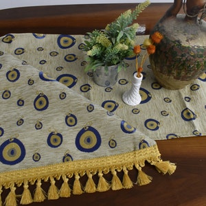 beige color soft chenille fabric decorative table runner 16 inch x 82 inch bohemian decor table runner good luck design rustic table runner