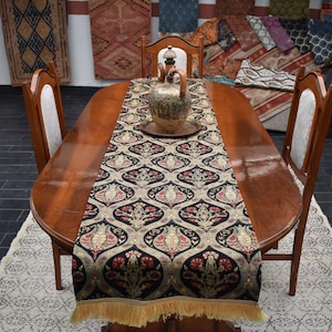black color table runner tulip design decorative table runner 17 inch x 80 inch turkish textile table runner  end of bed decorative runner