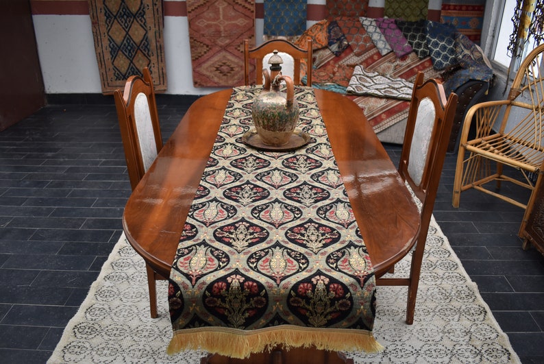 Black Color Table Runner Tulip Design Decorative Table Runner Etsy