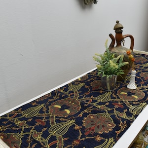 navy blue color chenille fabric table runner 17 inch x 55 inch bohemian decor table runner home decor ottoman tulip design boho table runner