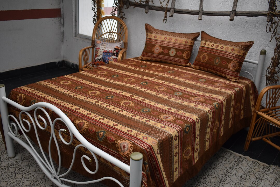 Brown Color Turkish Bedding Set Decorative Kilim Design Bed Etsy