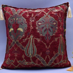 unique color decorative pillow cover boho decor pillow cover turkish chenille pillow cover 17 x 17 inch tulip design boho throw pillow KL-A1