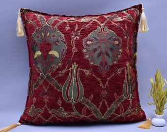 unique color decorative pillow cover boho decor pillow cover turkish chenille pillow cover 17 x 17 inch tulip design boho throw pillow KL-A1