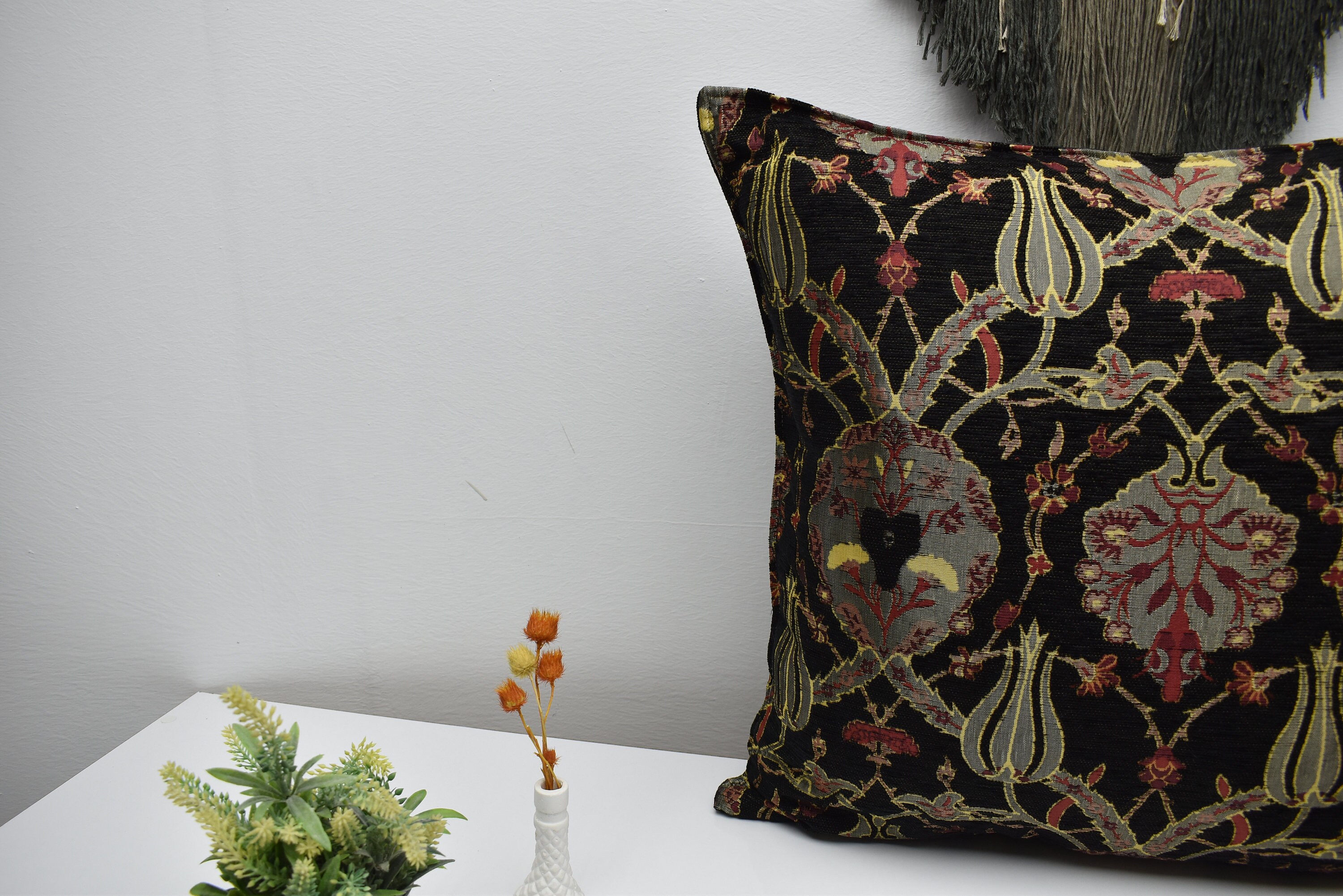 Boho decor black color 24 inch x 24 inch throw pillow cover | Etsy