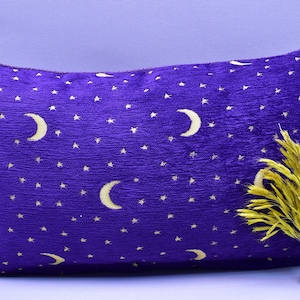 boho decor lumbar pilllow cover moon and star design purple color pillow cover chenille pillow cover throw pillow 12 x 20 inch couch pillows