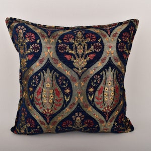 lovely navy blue color pillow cover anatolian tulip design turkish pillow 17 x 17 inch ethnic pillow sofa throw pillows armchair pillows