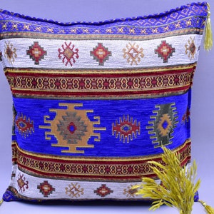 anatolian kilim design cobalt blue pillow ottoman chenille pillow cover 17 x 17 inch aztec pillow cover turkish pillow blue throw pillows