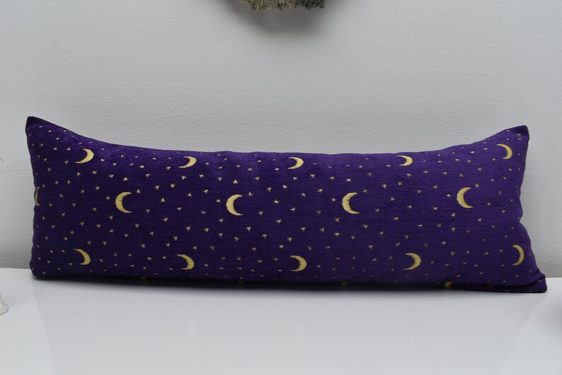 lovely purple color moon and star design pillow cover 12 x 36 inch boho lumbar pillow cover soft chenille fabric pillow cover body pillow