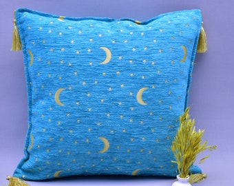 moon and star design pillow cover soft chenille fabric pillow cover turkish pillow cover 17 x 17 inch decorative throw pillow bedding pillow