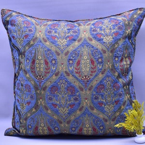 elegant blue color tulip design 24 inch x 24 inch decorative throw pillow cover boho pillow cover home decor turkish pillows bedding pillows