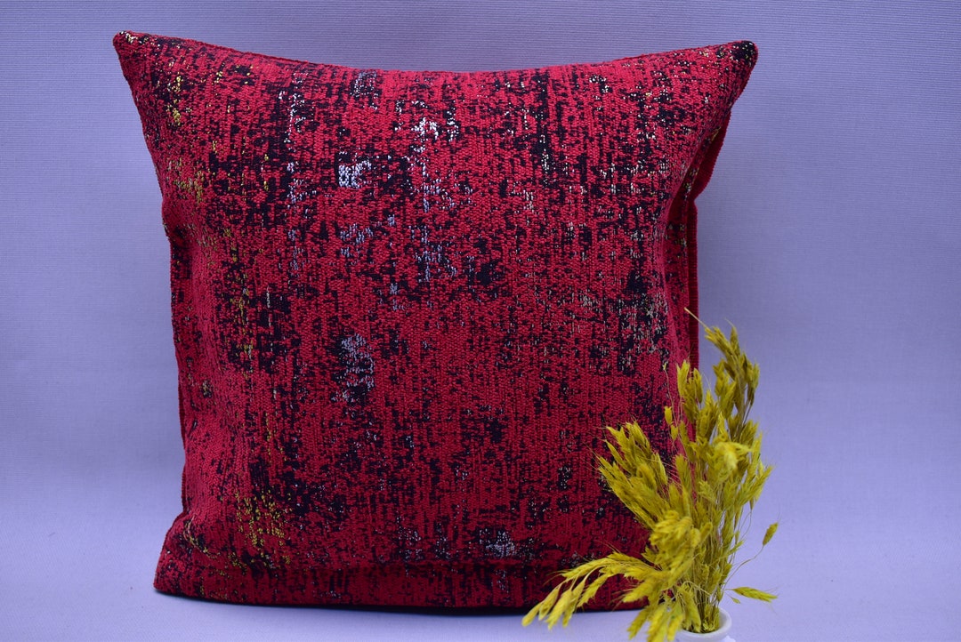 Vintage Red Color Soft Fabric Pillow Cover 12 Inch X 12 Inch Mini